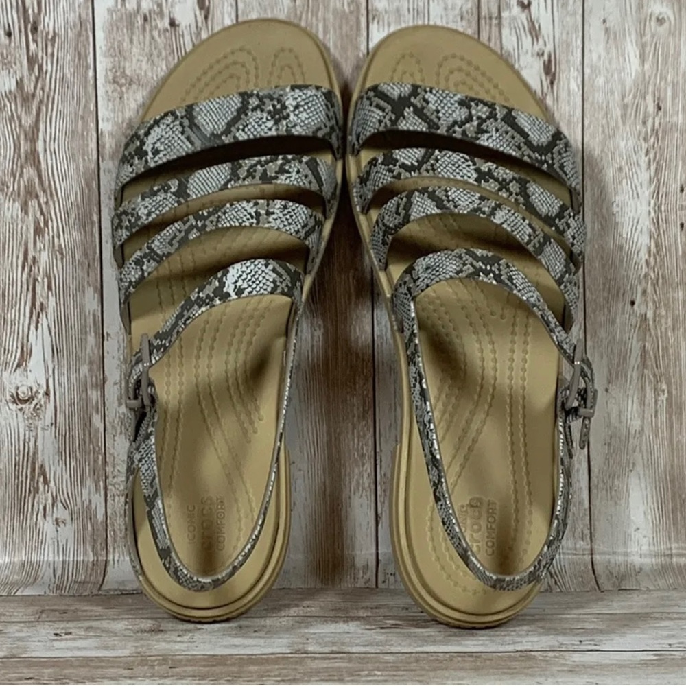 Crocs Tulum Slip On Open Toe Snake Print Strappy Sandals Women's Size 9